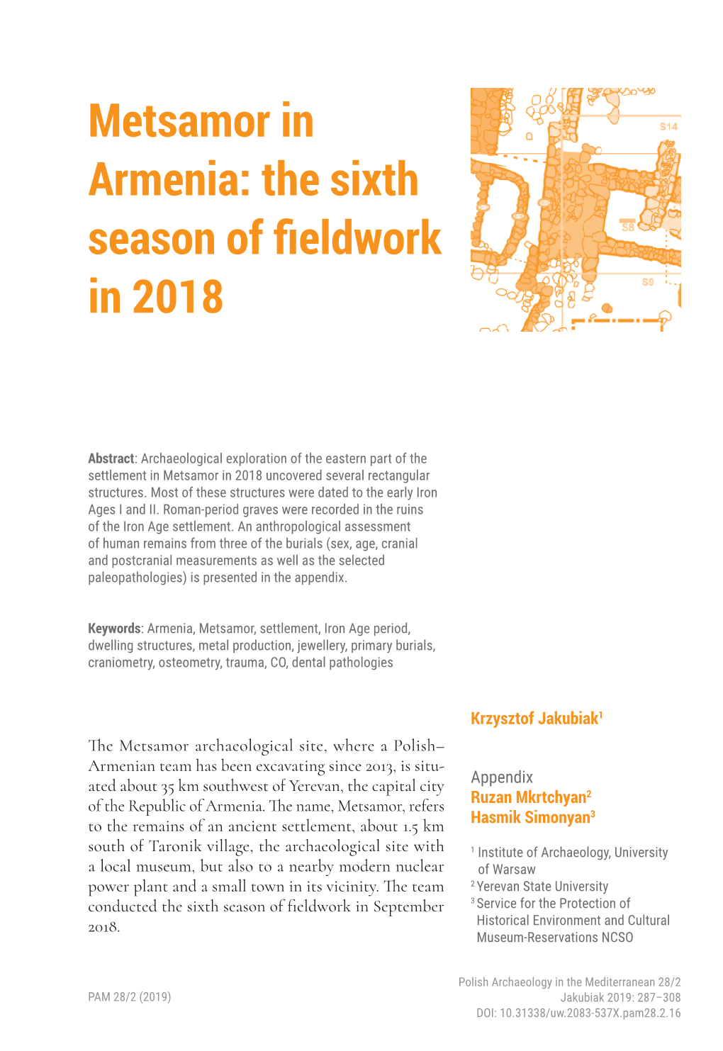 Metsamor in Armenia: the Sixth Season of Fieldwork in 2018