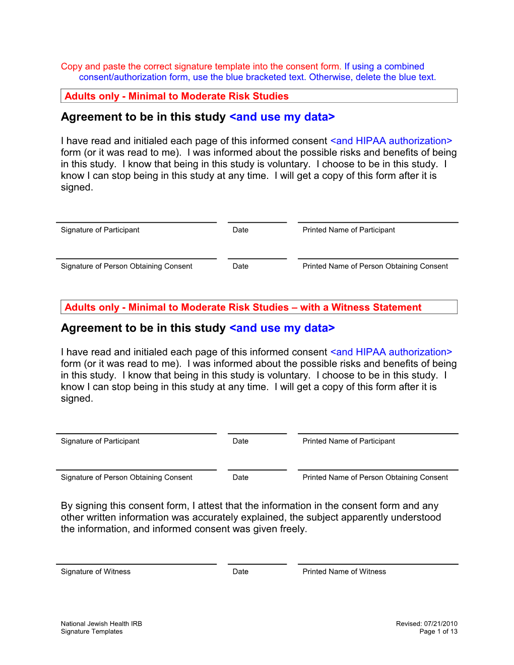 Adults Only - Minimal to Moderate Risk Studies