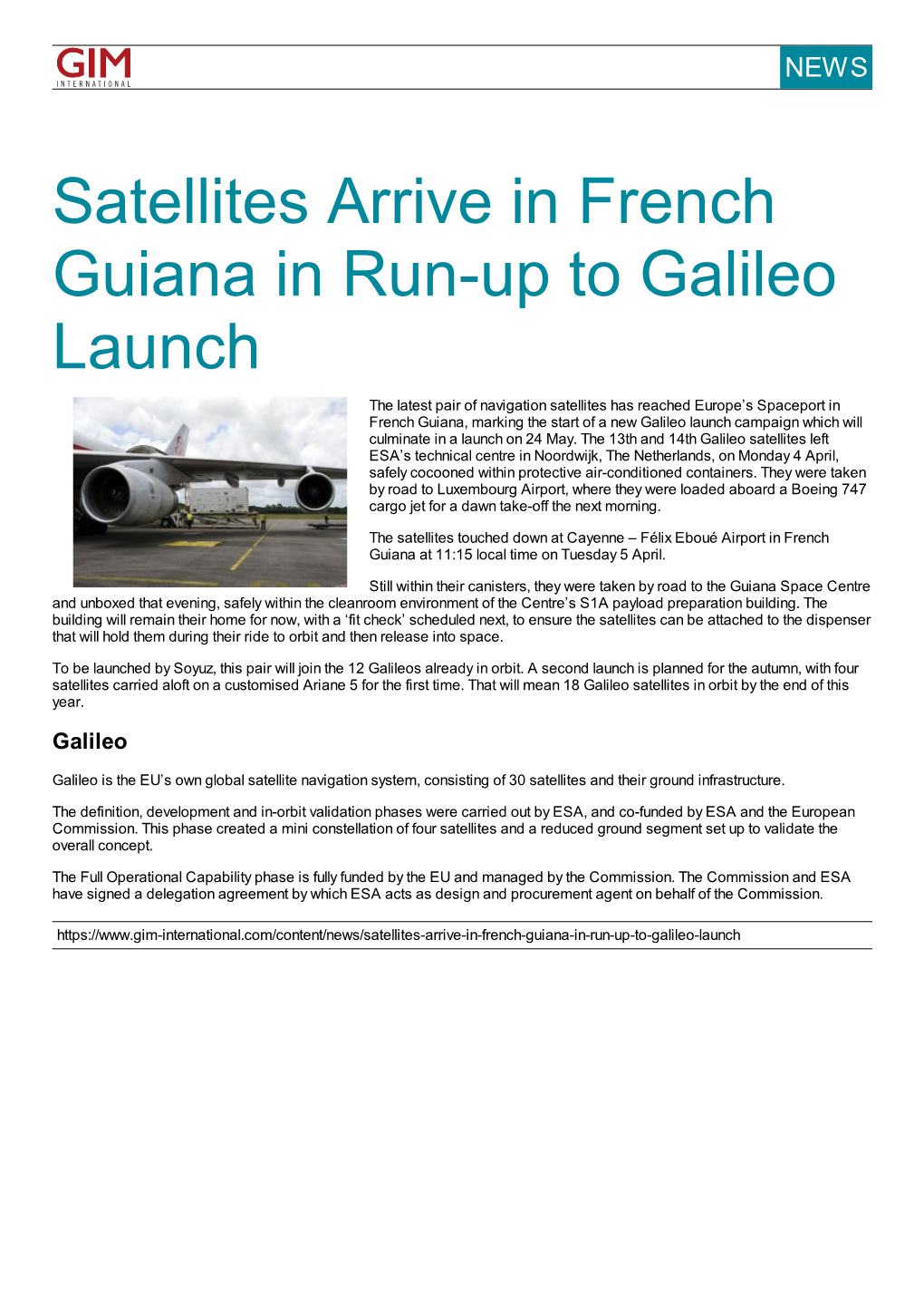 Satellites Arrive in French Guiana in Run-Up to Galileo Launch