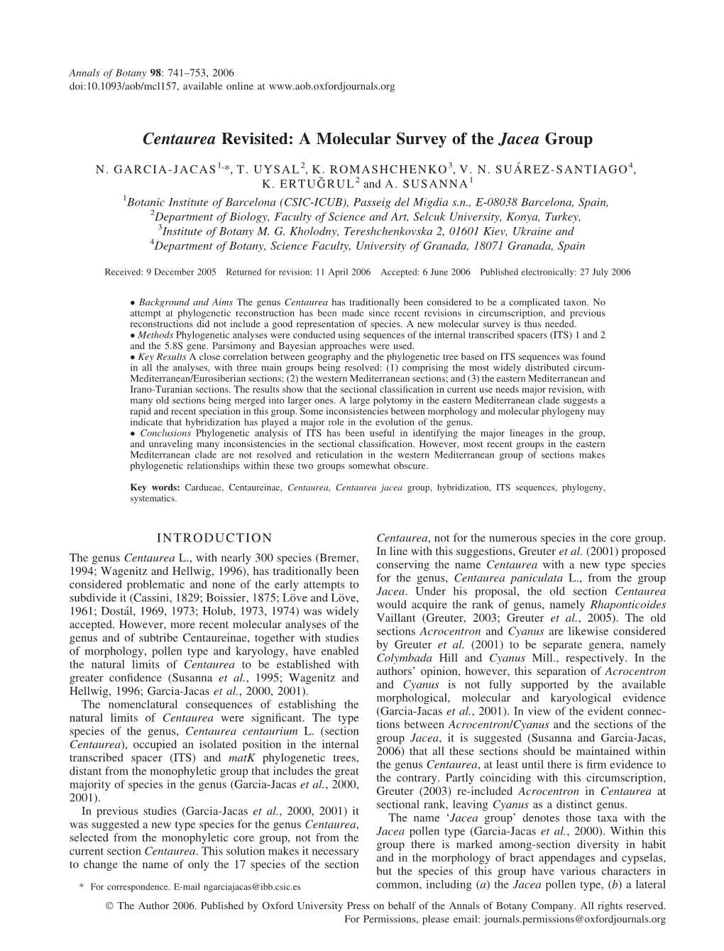 Centaurea Revisited: a Molecular Survey of the Jacea Group