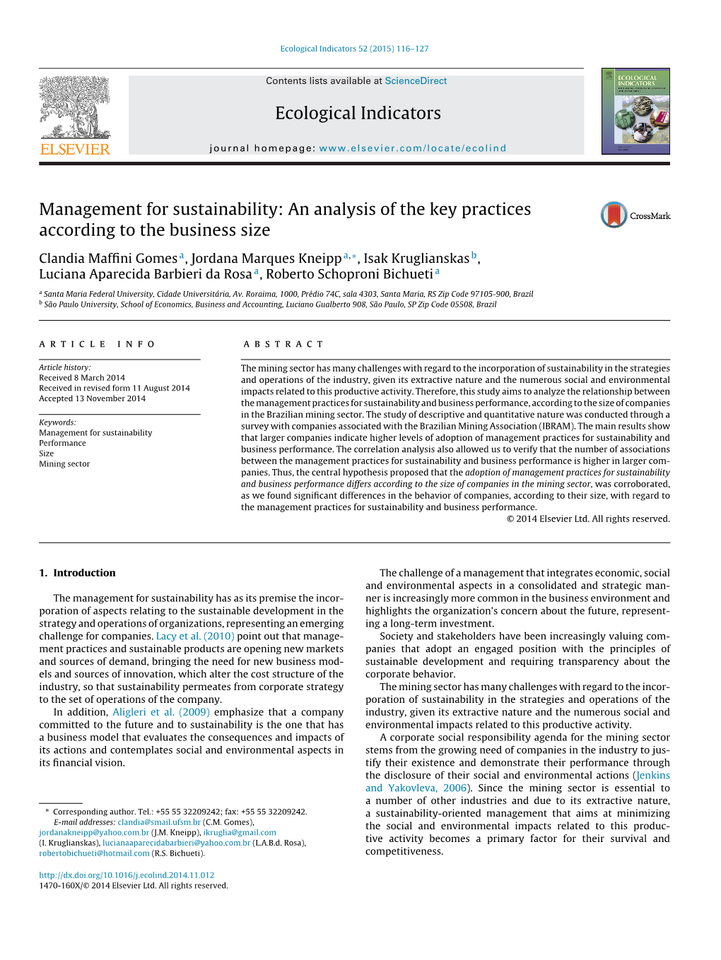 Management for Sustainability: an Analysis of the Key Practices