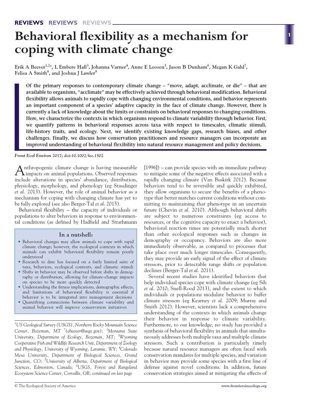 Behavioral Flexibility As a Mechanism for Coping with Climate Change