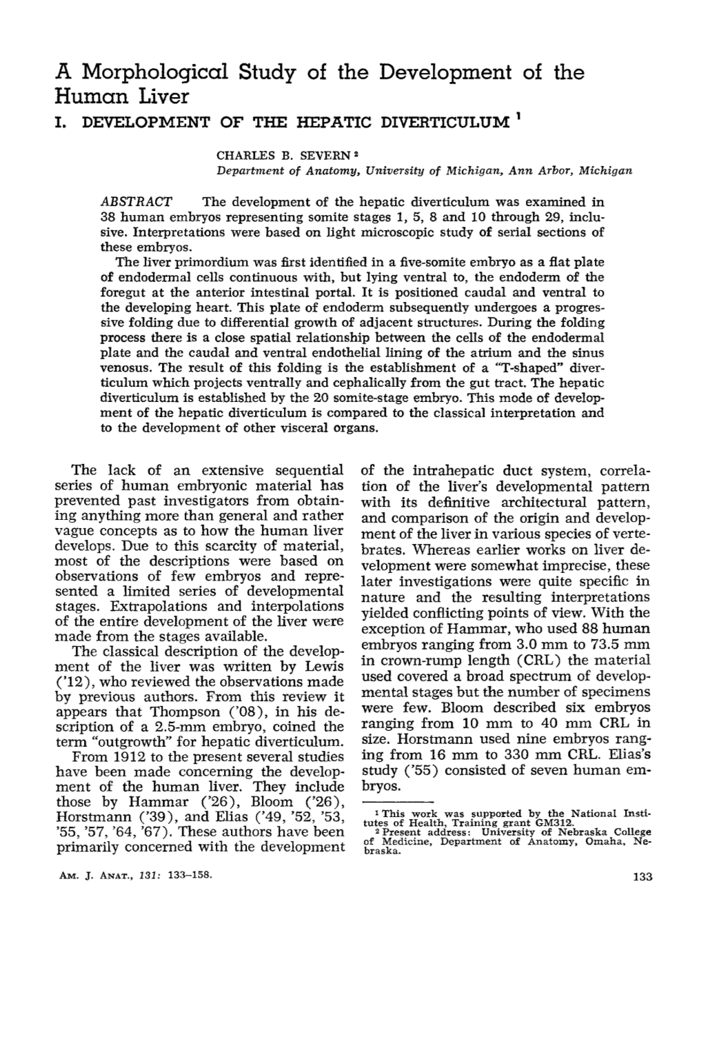 A Morphological Study of the Development of the Human Liver I