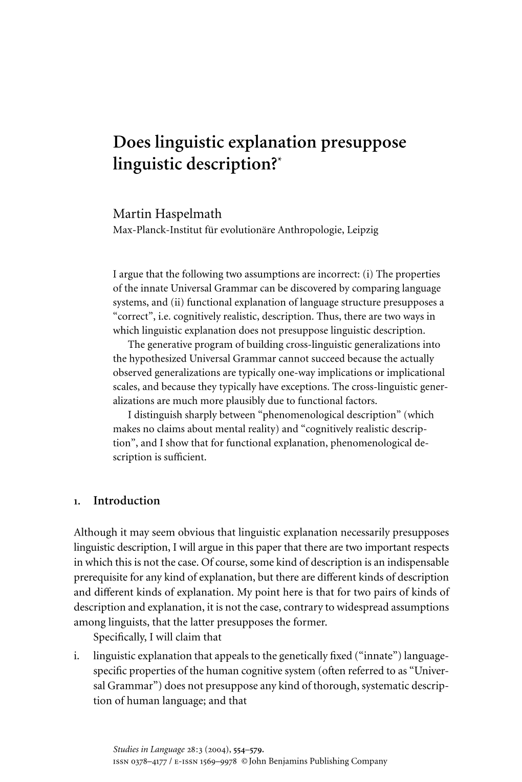 Does Linguistic Explanation Presuppose Linguistic Description?"SUBJECT "SL, Volume 28:3"KEYWORDS ""SIZE HEIGHT "240"WIDTH "160"VOFFSET "2">