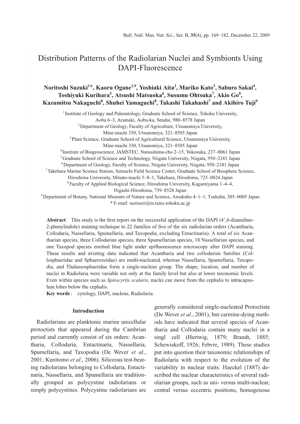 Distribution Patterns of the Radiolarian Nuclei and Symbionts Using DAPI-Fluorescence