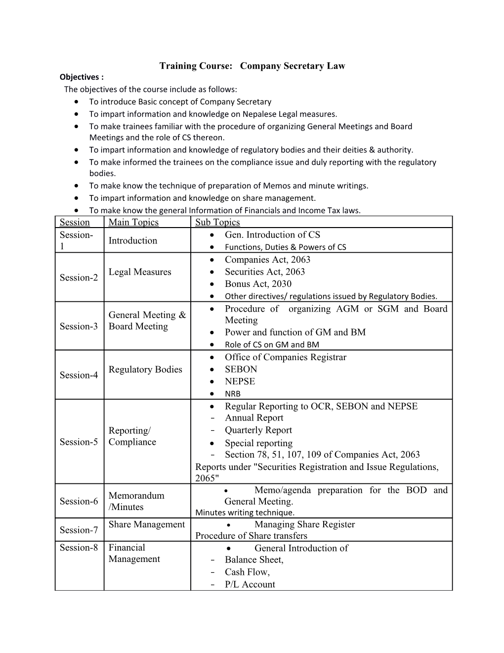 Training Course: Company Secretary Law