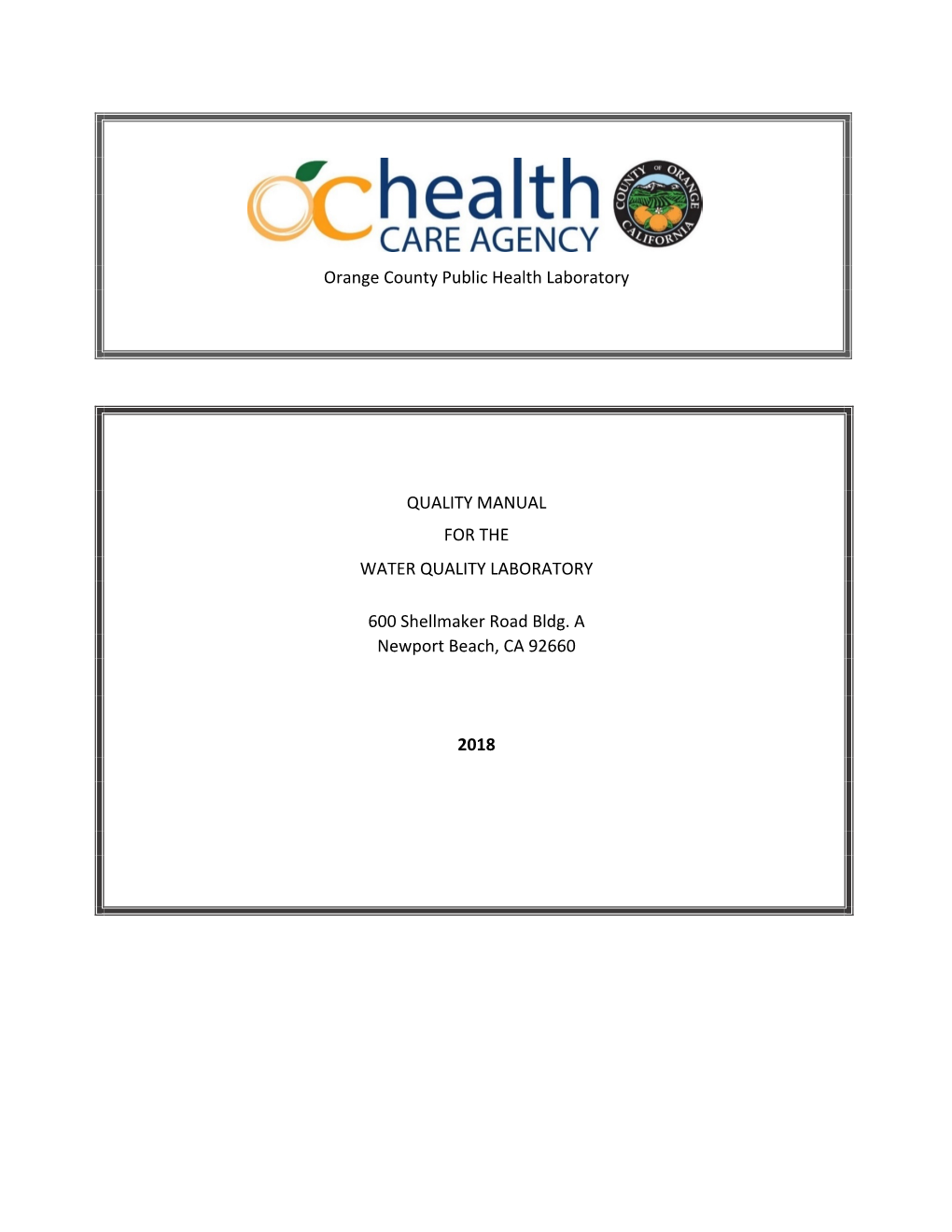 Orange County Public Health Laboratory QUALITY MANUAL FOR