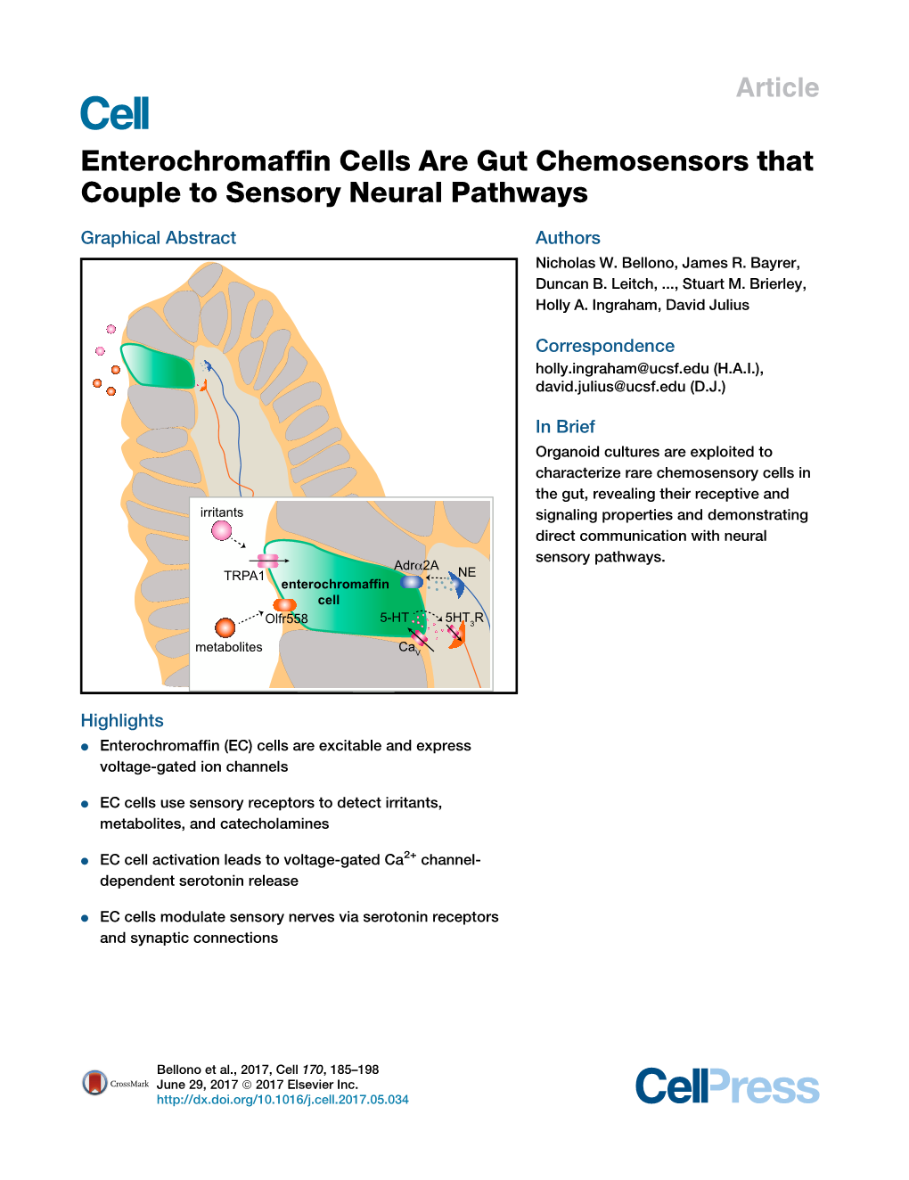 Enterochromaffin Cells Are Gut Chemosensors That Couple To