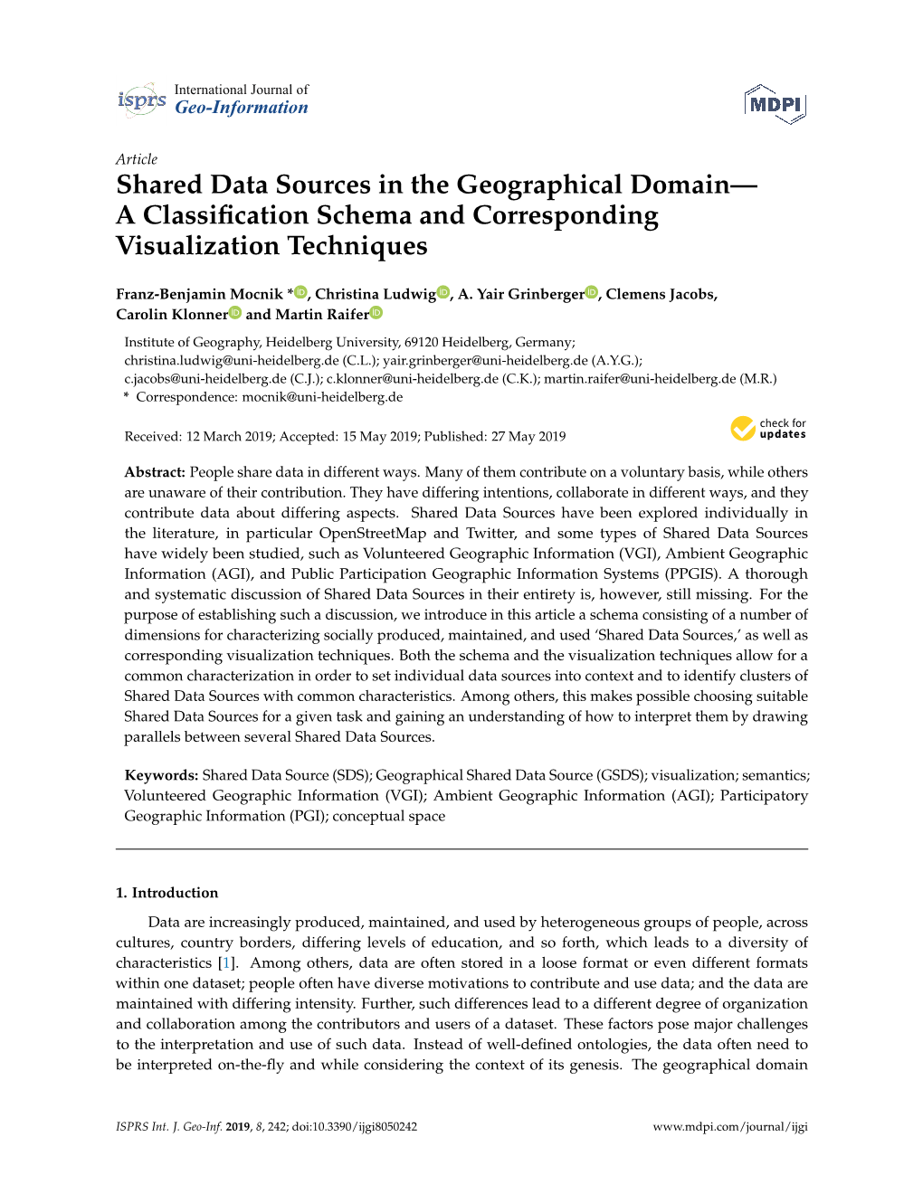 Shared Data Sources in the Geographical Domain— a Classiﬁcation Schema and Corresponding Visualization Techniques