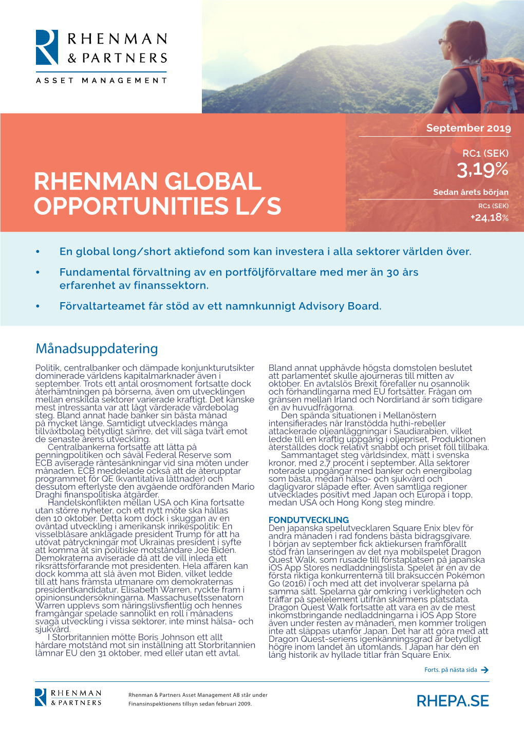 Rhenman Global Opportunities L/S 2 Fondutveckling - Rc1 (Sek)
