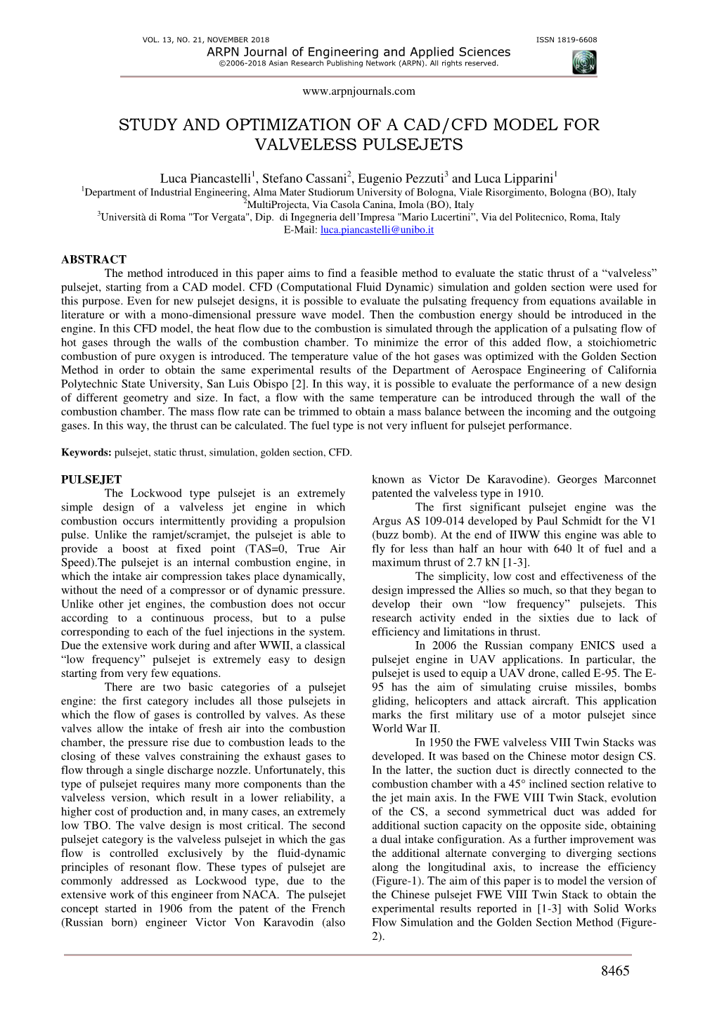 Study and Optimization of a Cad/Cfd Model for Valveless Pulsejets