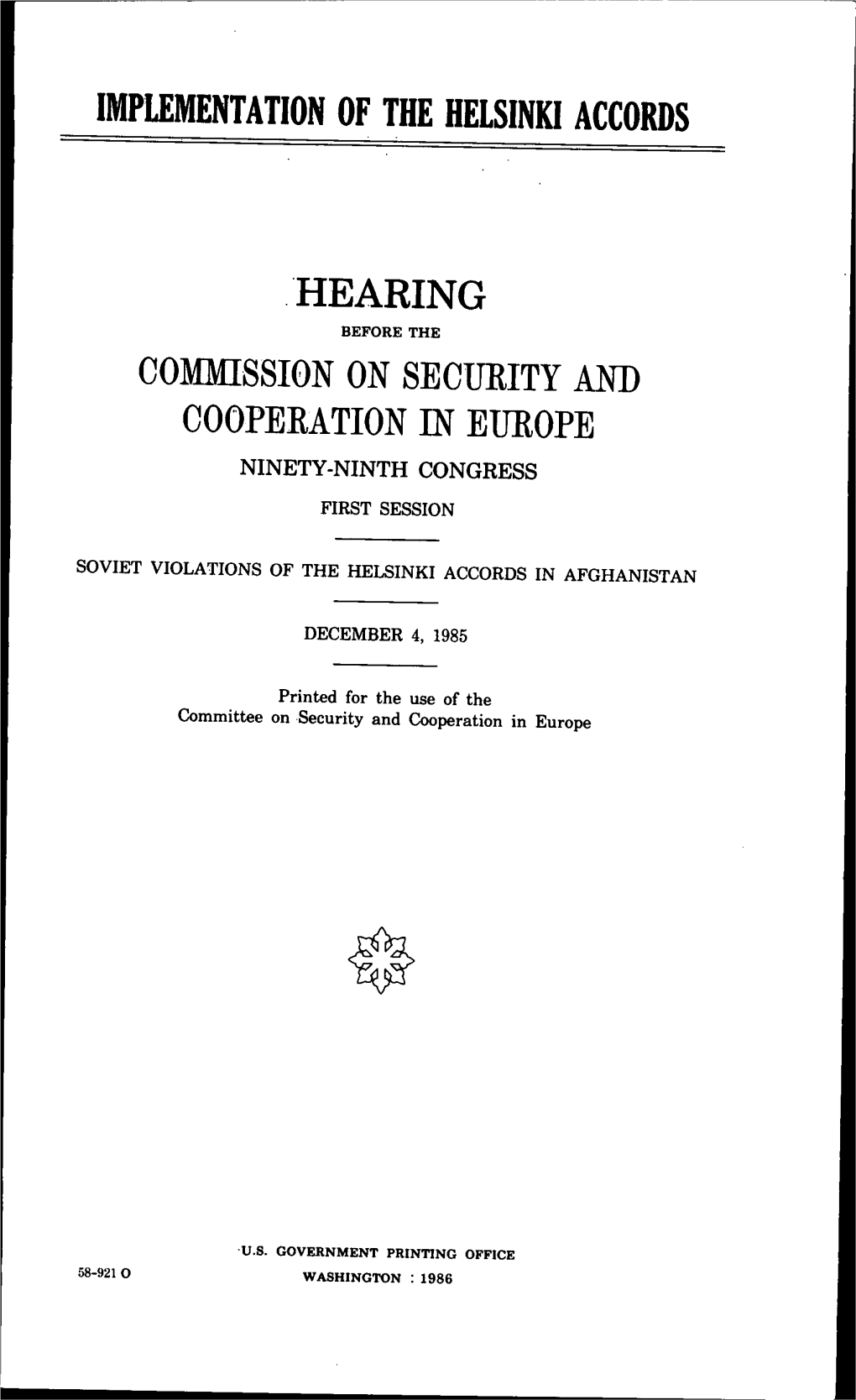 Implementation of the Helsinki Accords Hearing
