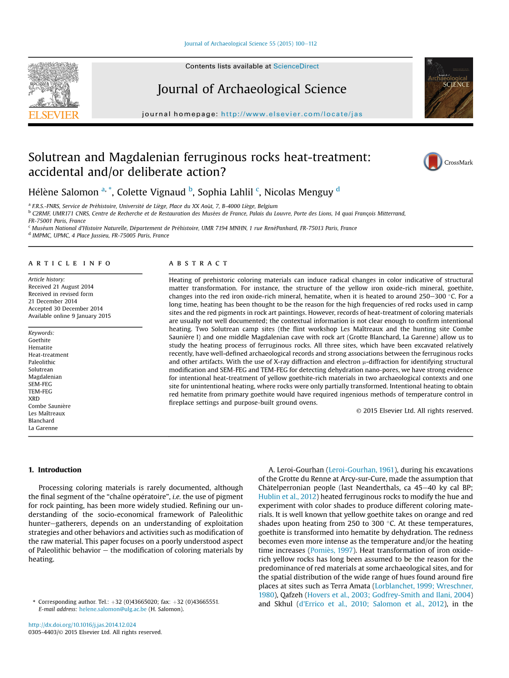 Solutrean and Magdalenian Ferruginous Rocks Heat-Treatment: Accidental And/Or Deliberate Action?