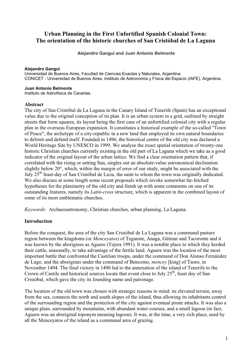 Urban Planning in the First Unfortified Spanish Colonial Town: the Orientation of the Historic Churches of San Cristóbal De La Laguna