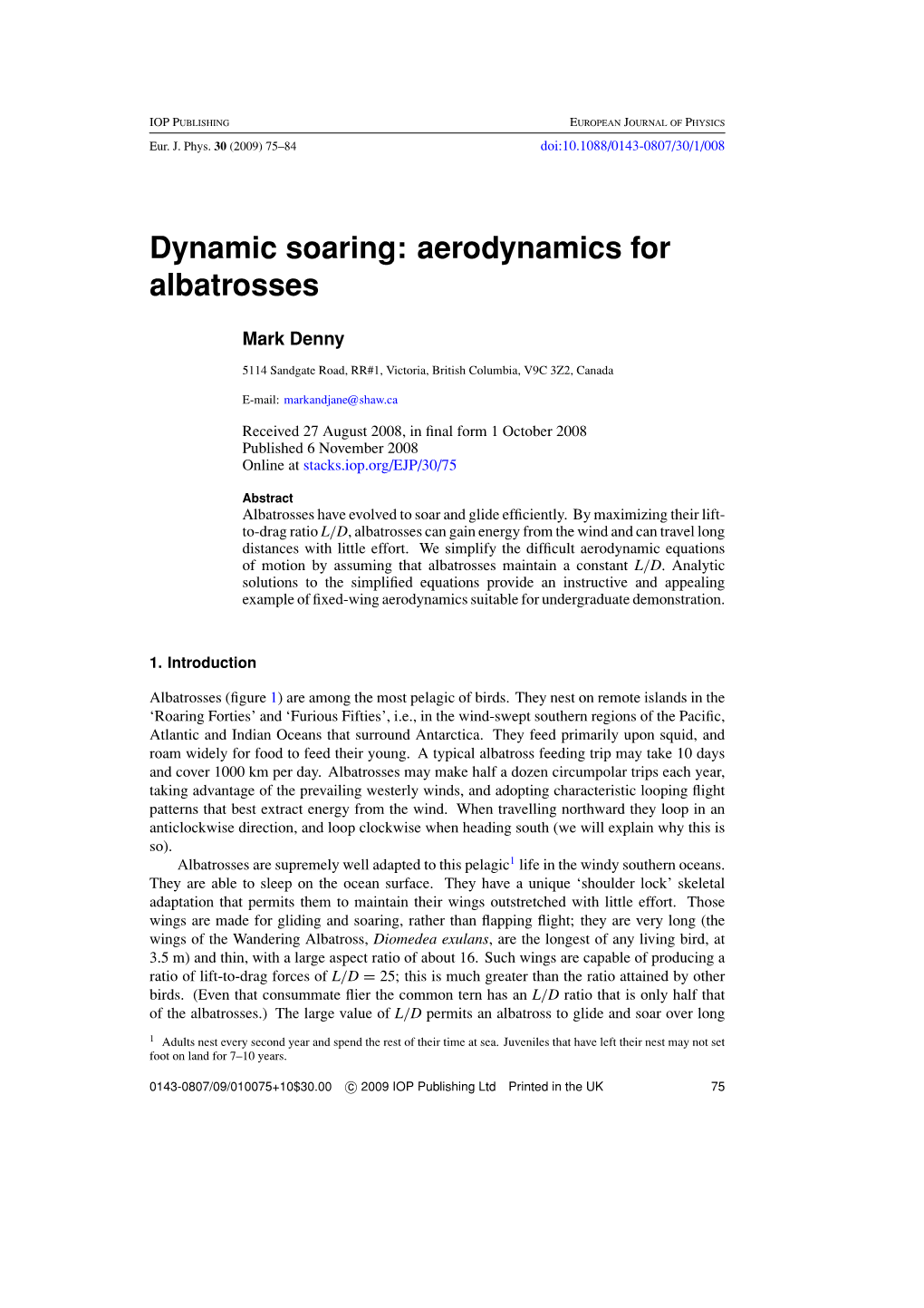 Dynamic Soaring: Aerodynamics for Albatrosses