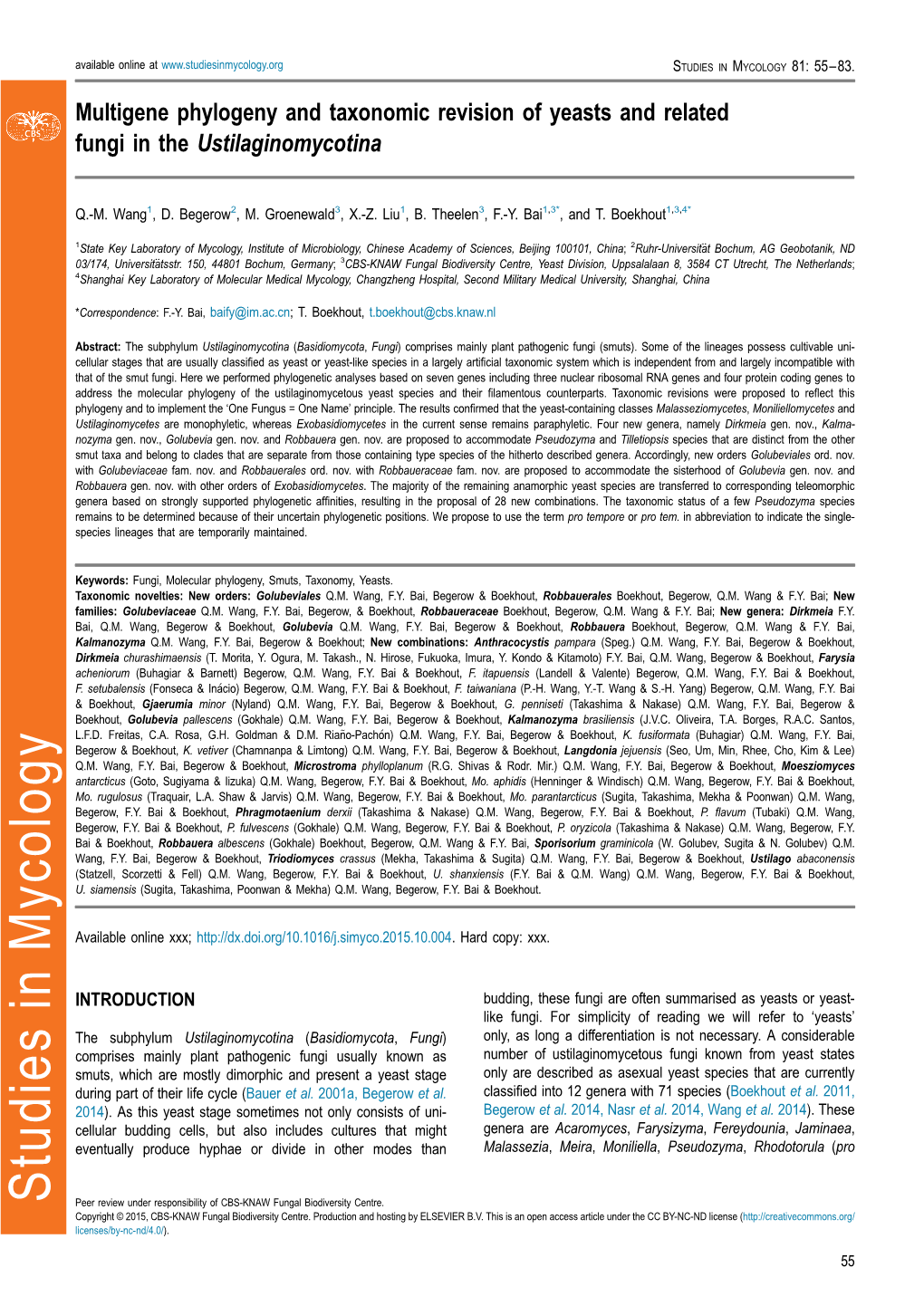 Multigene Phylogeny and Taxonomic Revision of Yeasts and Related Fungi in the Ustilaginomycotina