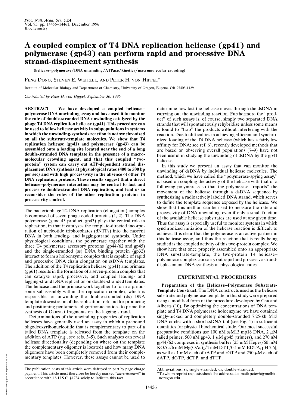 A Coupled Complex of T4 DNA Replication Helicase (Gp41)