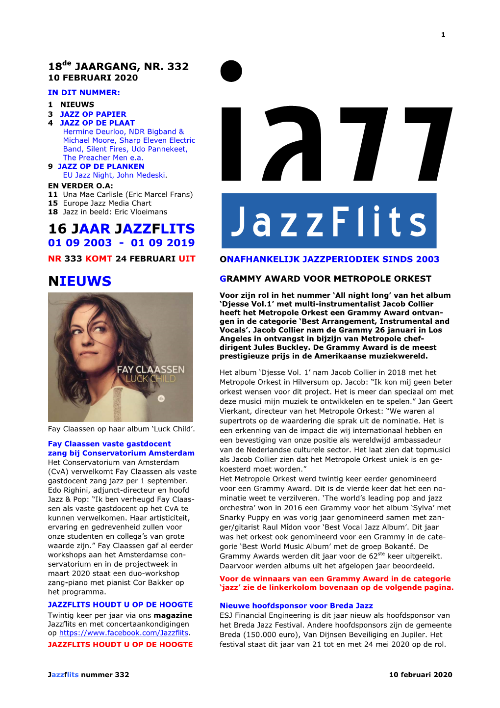 Jazzflits 01 09 2003 - 01 09 2019