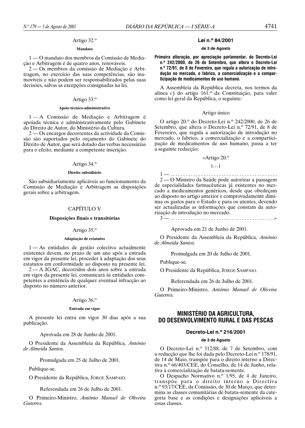 Decreto-Lei N.º 216/2001