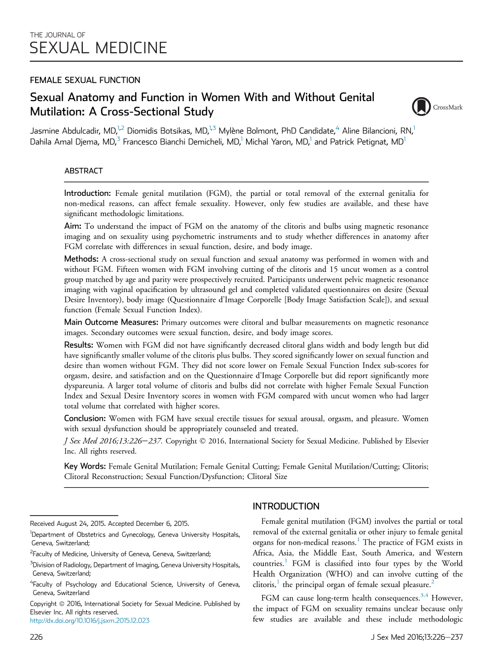 Sexual Anatomy and Function in Women with and Without Genital Mutilation: a Cross-Sectional Study