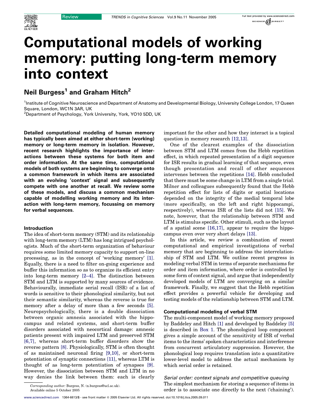 Computational Models of Working Memory: Putting Long-Term Memory Into Context