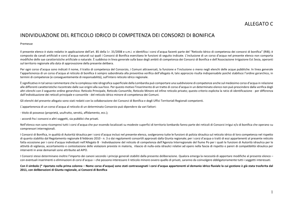 Allegato C Individuazione Del Reticolo Idrico Di Competenza Dei Consorzi