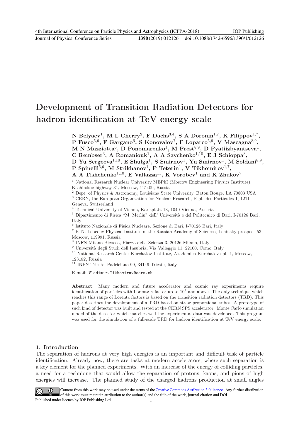 Development of Transition Radiation Detectors for Hadron Identification