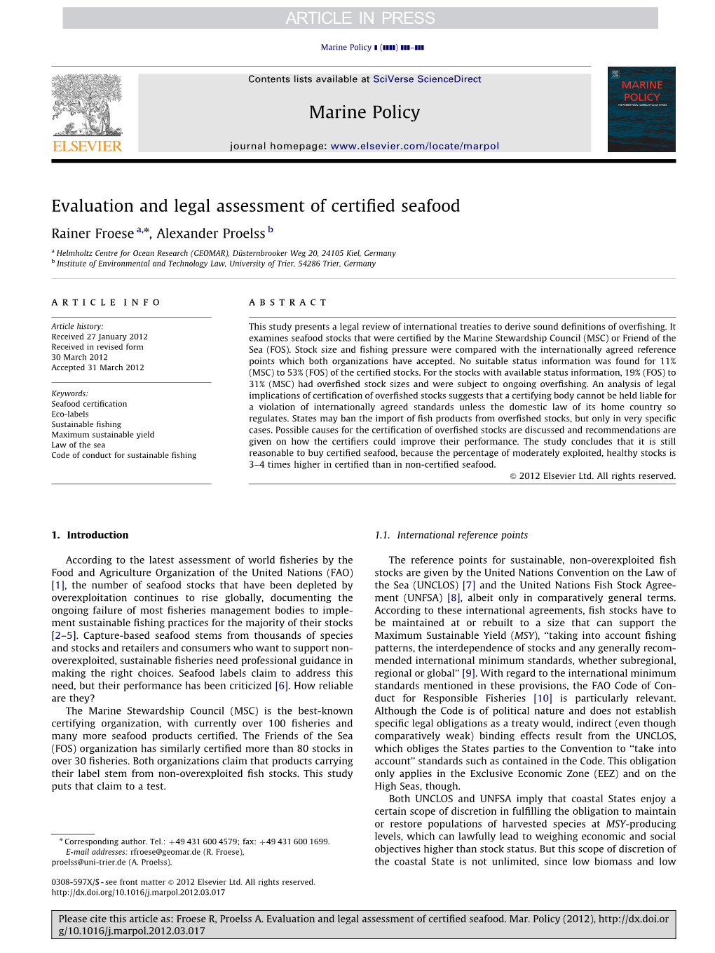 Evaluation and Legal Assessment of Certified Seafood