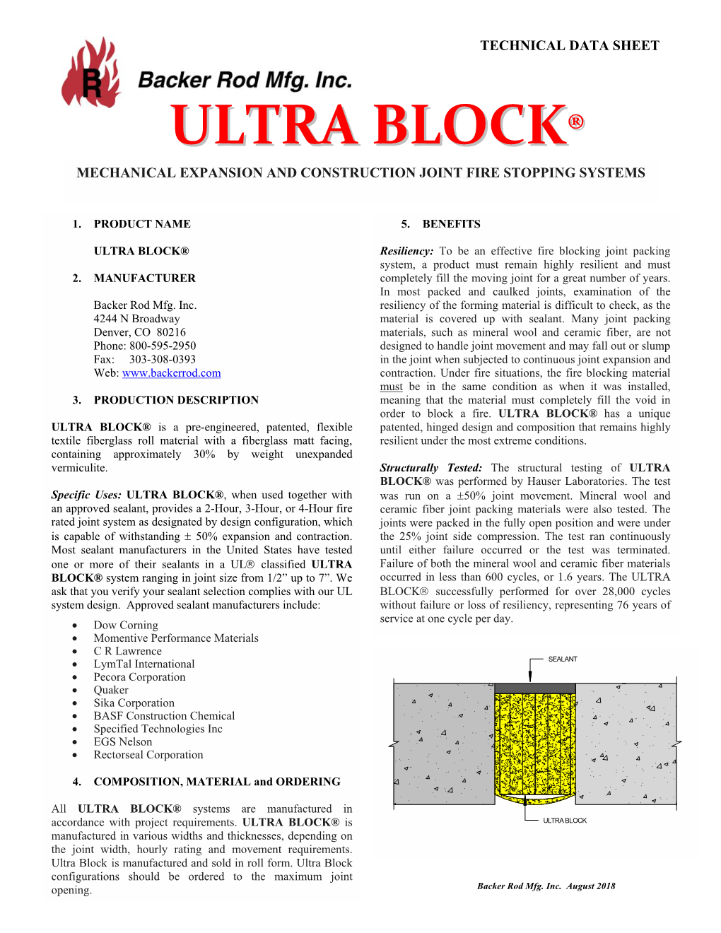 ULTRA BLOCK® Resiliency: to Be an Effective Fire Blocking Joint Packing System, a Product Must Remain Highly Resilient and Must 2