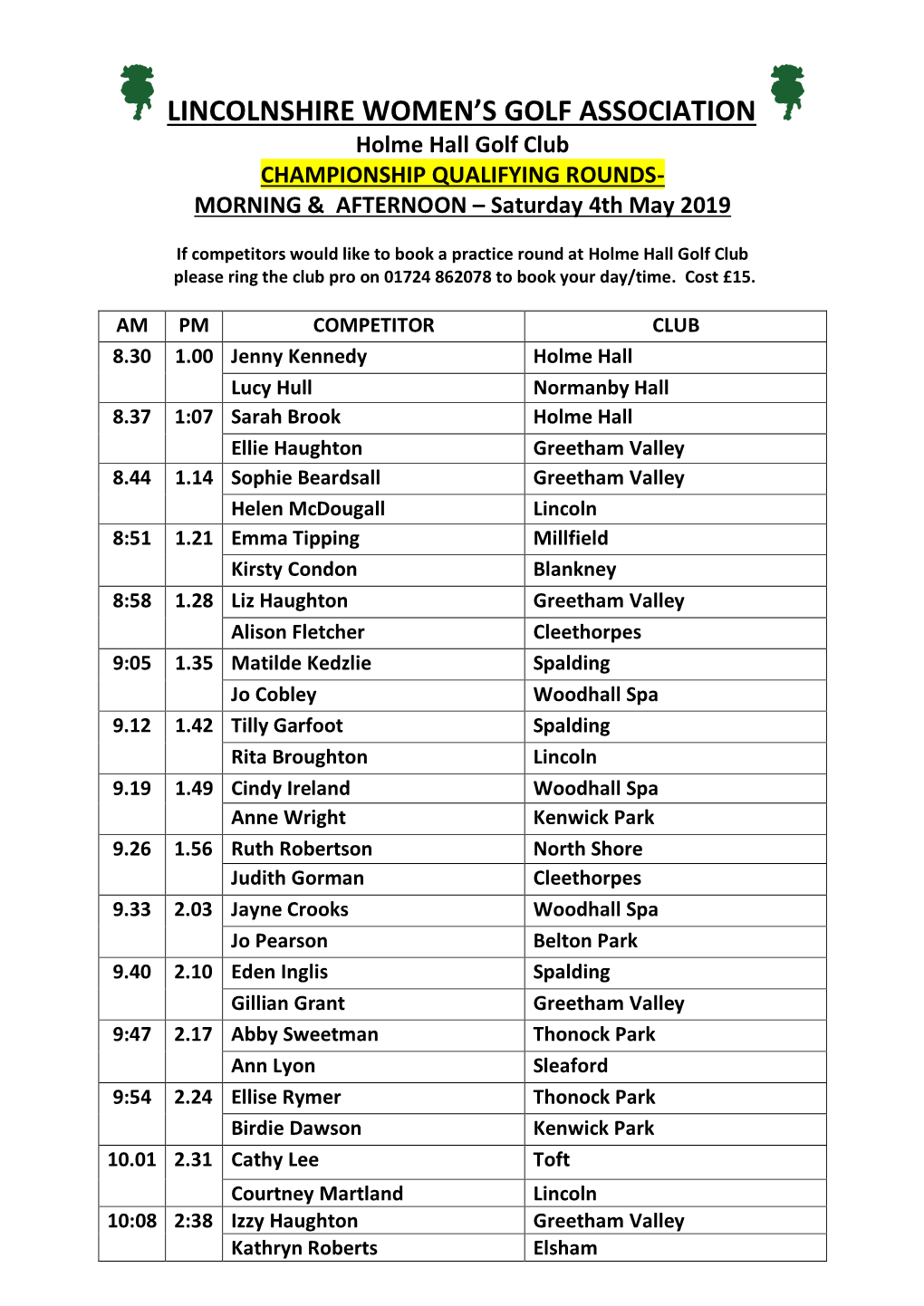 36 Hole Start Sheet 2019.Pdf