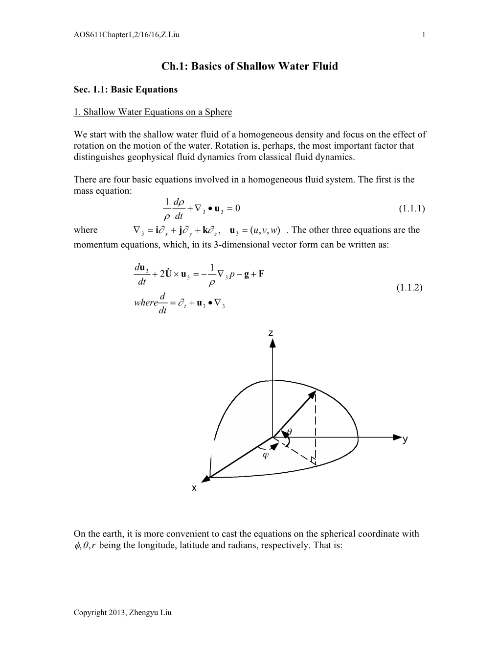 Ch.1: Basics of Shallow Water Fluid ∂