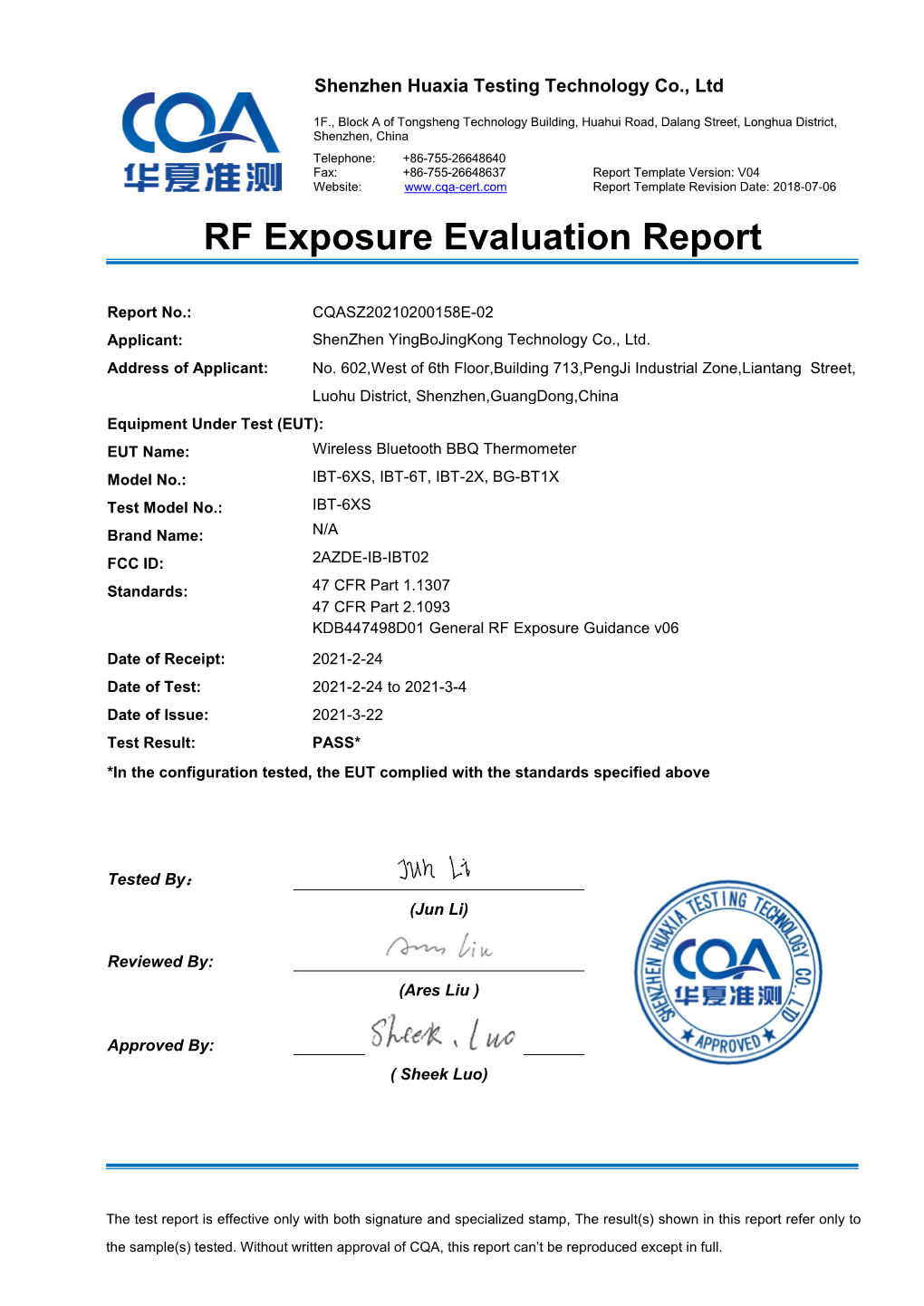 RF Exposure Evaluation Report