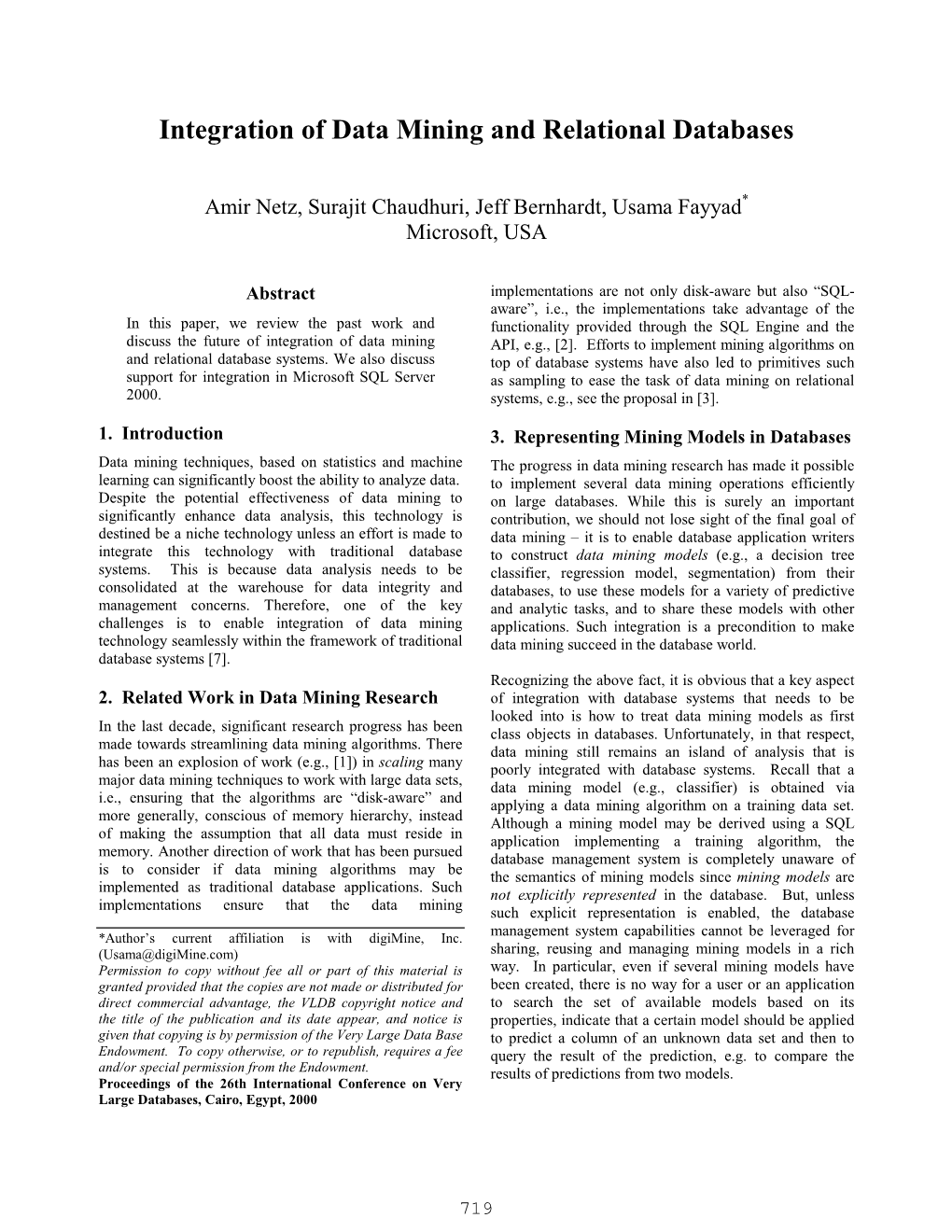 Integration of Data Mining and Relational Databases