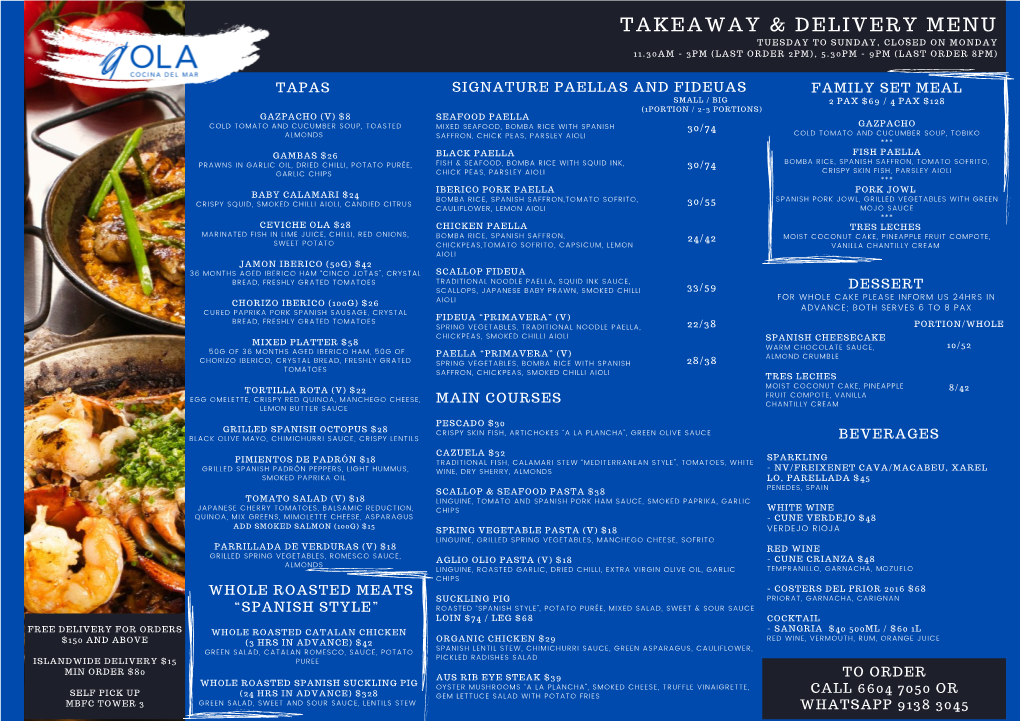 Takeaway/ Delivery Menu