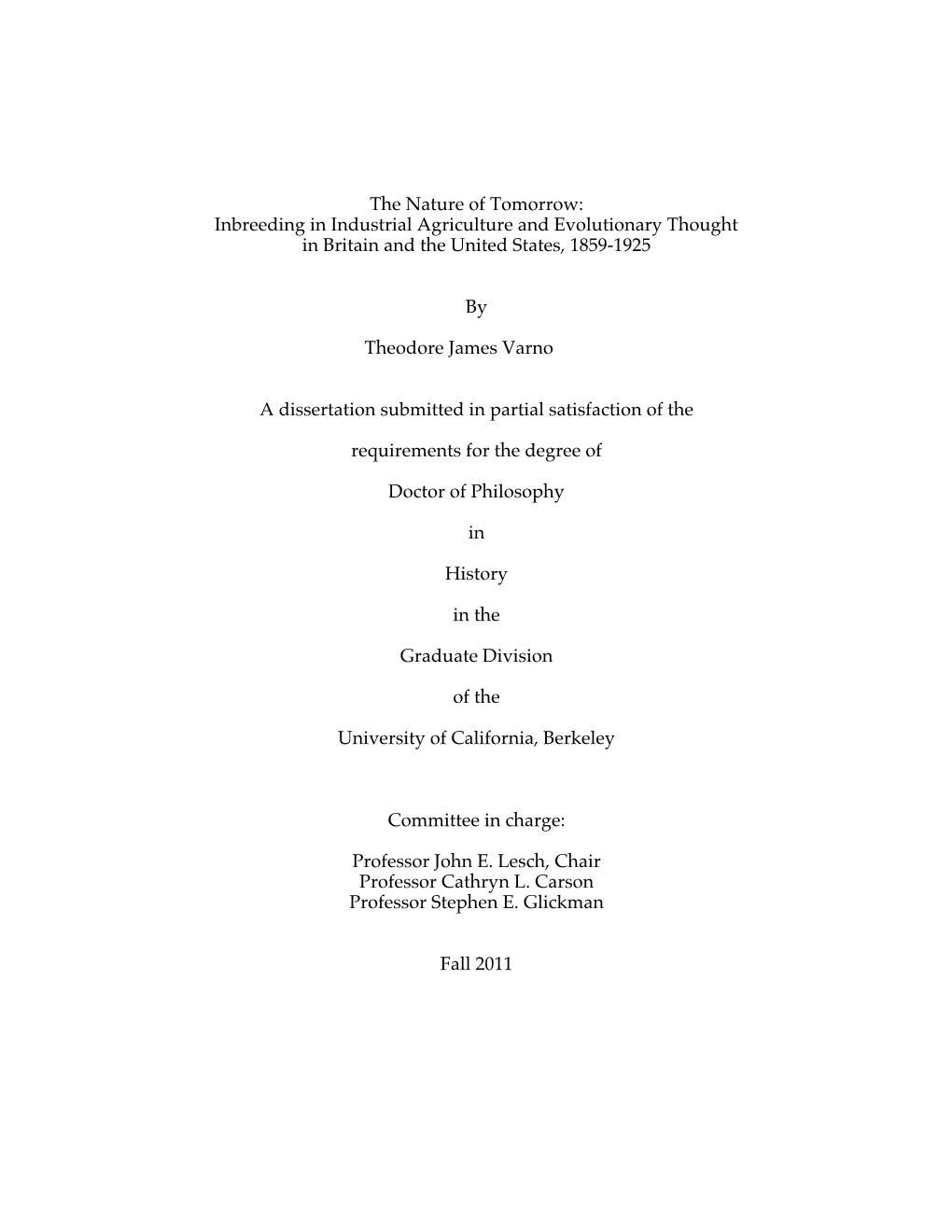 The Nature of Tomorrow: Inbreeding in Industrial Agriculture and Evolutionary Thought in Britain and the United States, 1859-1925