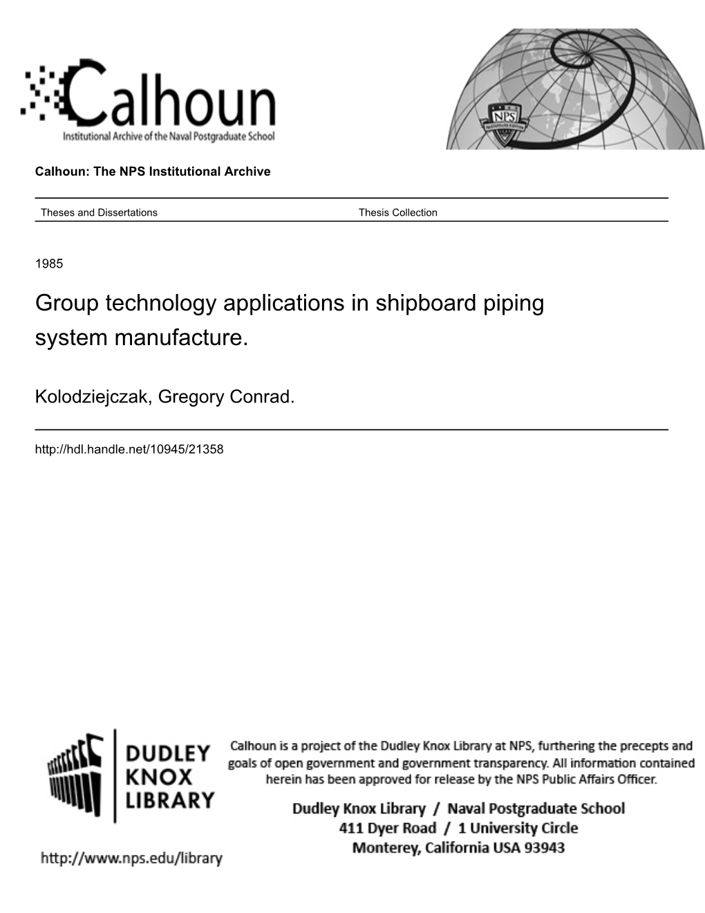 Group Technology Applications in Shipboard Piping System Manufacture