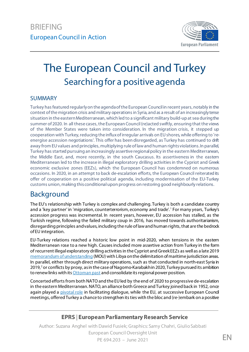 The European Council and Turkey Searching for a Positive Agenda