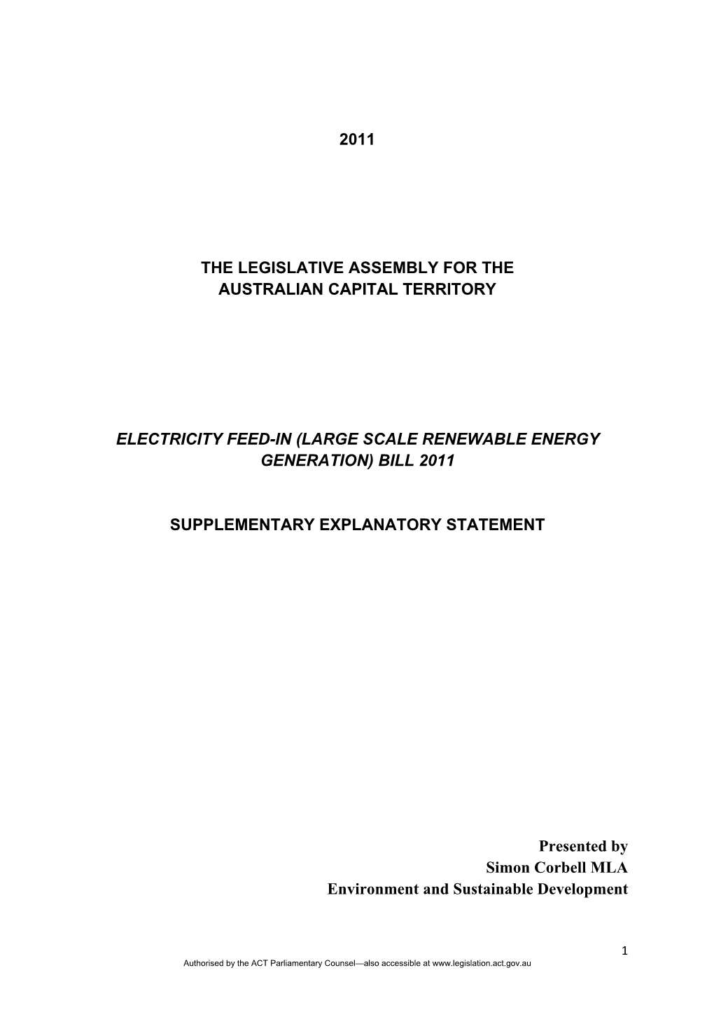 2011 the Legislative Assembly for the Australian Capital