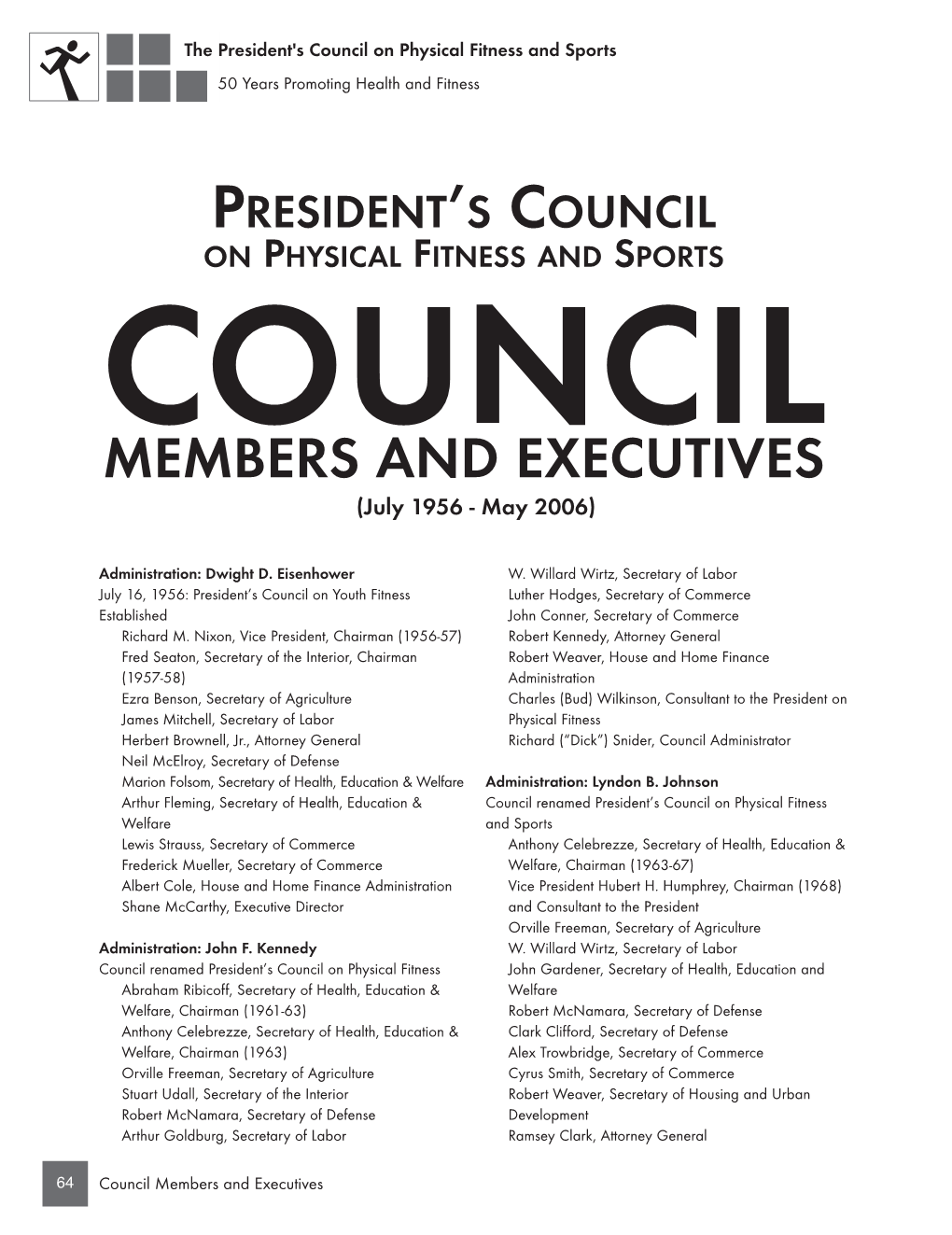 President's Council on Physical Fitness and Sports Council Members And