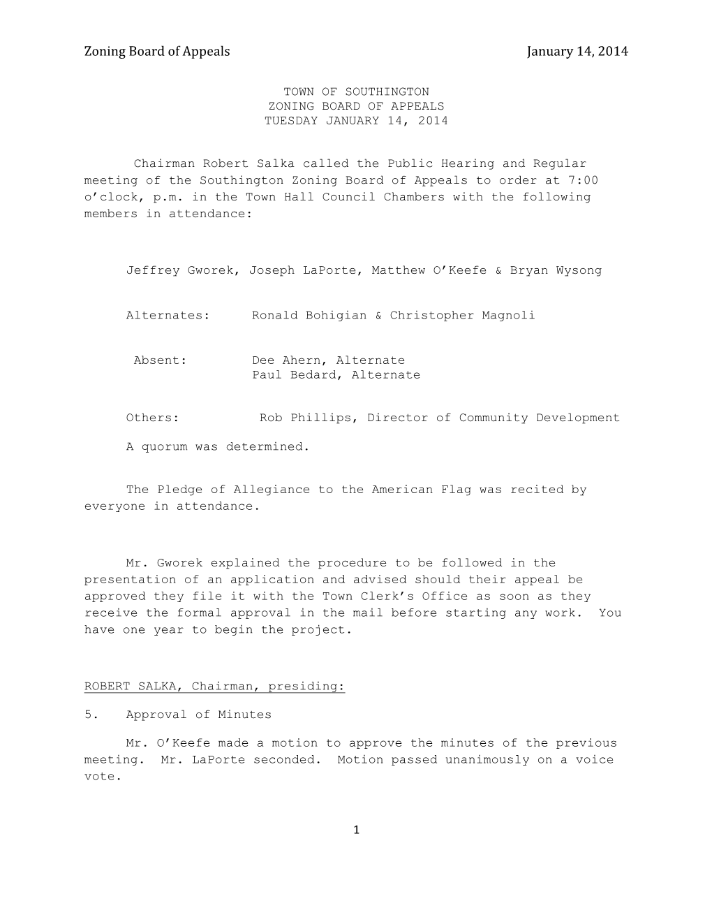 Zoning Board of Appeals January 14, 2014