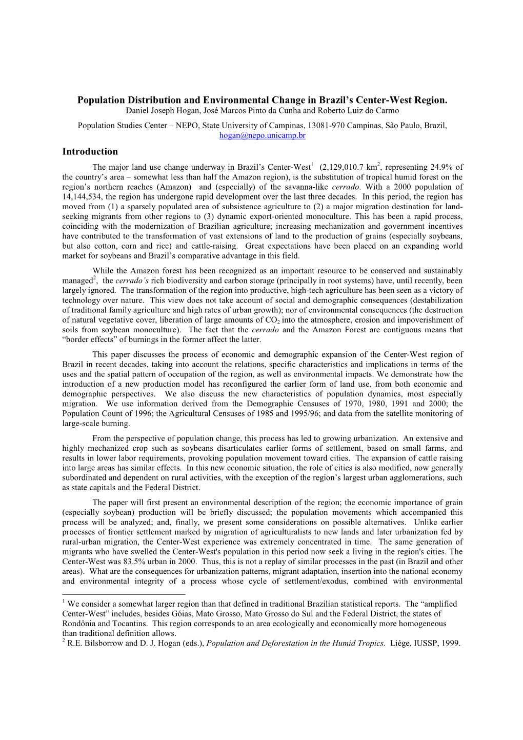 Population Distribution and Environmental Change in Brazil's