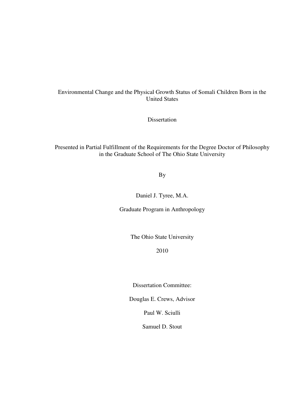 Environmental Change and the Physical Growth Status of Somali Children Born in the United States