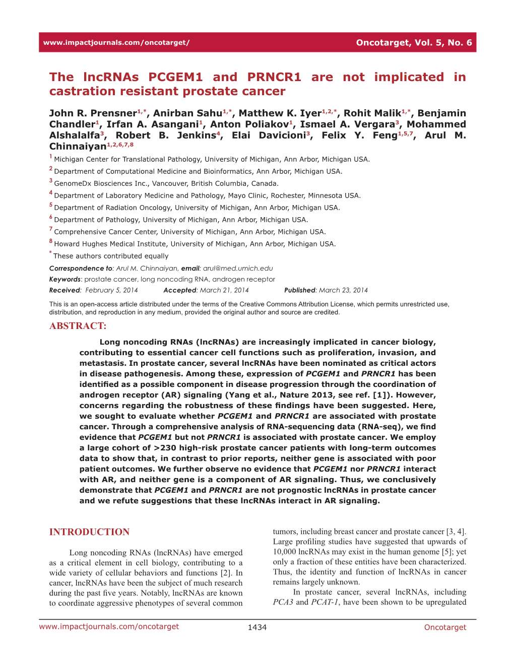 The Lncrnas PCGEM1 and PRNCR1 Are Not Implicated in Castration Resistant Prostate Cancer