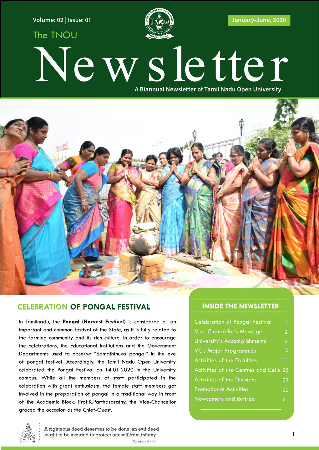 The TNOU Newsletter a Biannual Newsletter of Tamil Nadu Open University