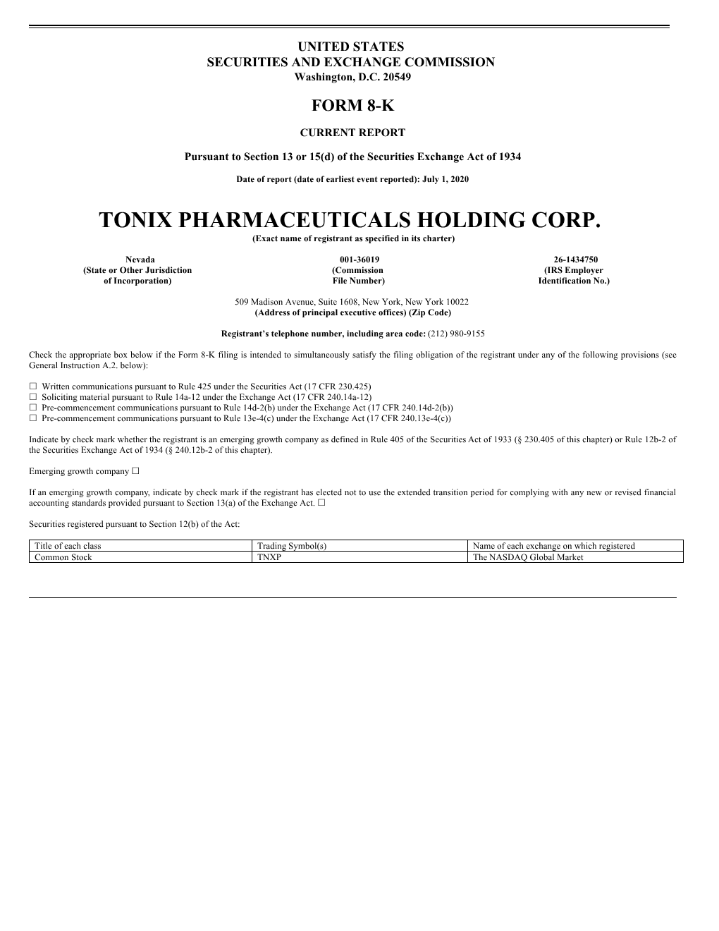 Tonix Pharmaceuticals Holding Corp. (TNXP)