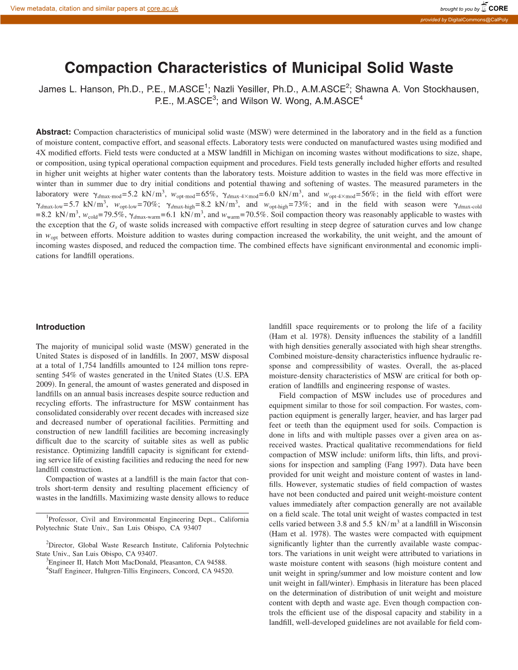 Compaction Characteristics of Municipal Solid Waste James L