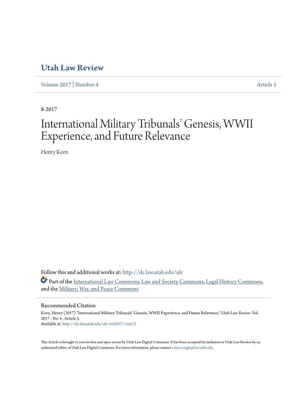 International Military Tribunals' Genesis, WWII Experience, And