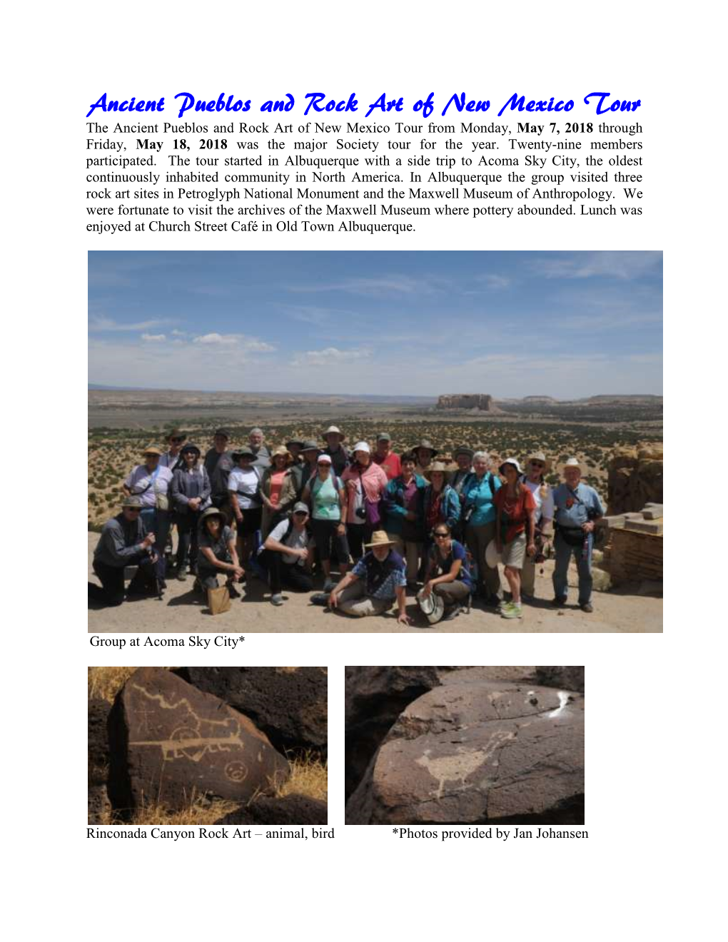 2018 Ancient Pueblo and Rock Art Tour
