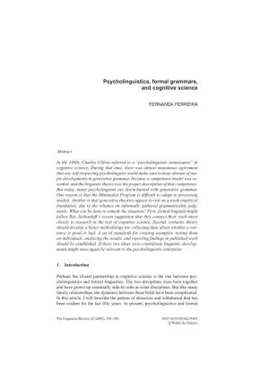 Psycholinguistics, Formal Grammars, and Cognitive Science