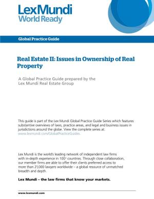Real Estate II: Issues in Ownership of Real Property